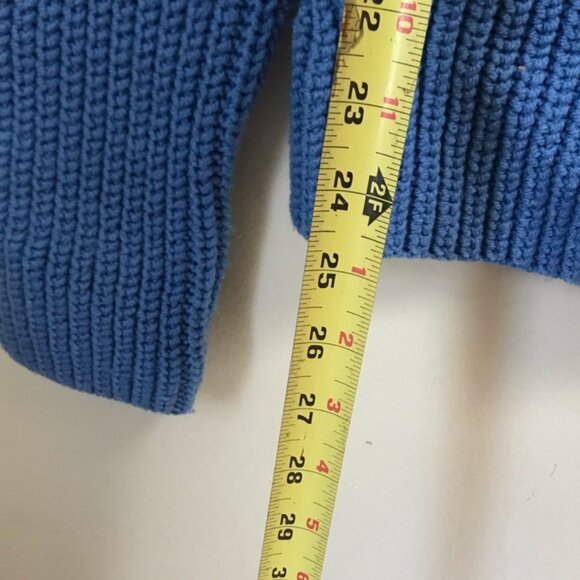 DKNY Chucky Wool Ribbed Knit Sweater Side Mock Neck Soft Cozy Oversized Blue M - Picture 15 of 15